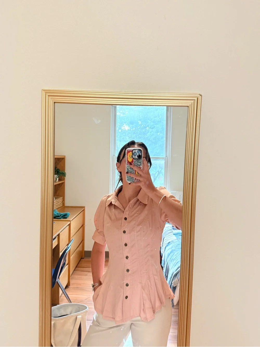 Anthropologie Blush Pink Button-Down Peplum Shirt - Picture 5 of 9